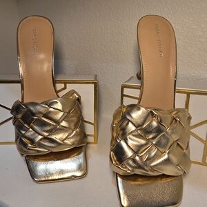 Marc Fisher Metallic Gold Braided Mule Heel